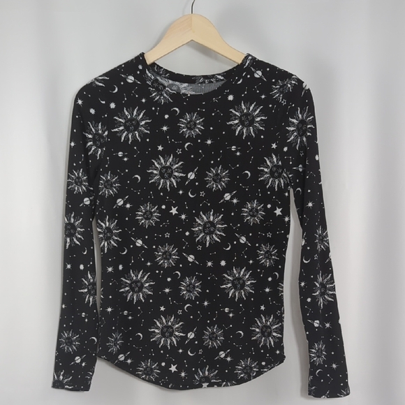 NoBo Black Sun Moon Celestial Fitted Ribbed Top Juniors Large 11-13 Whimsigoth - Picture 2 of 15